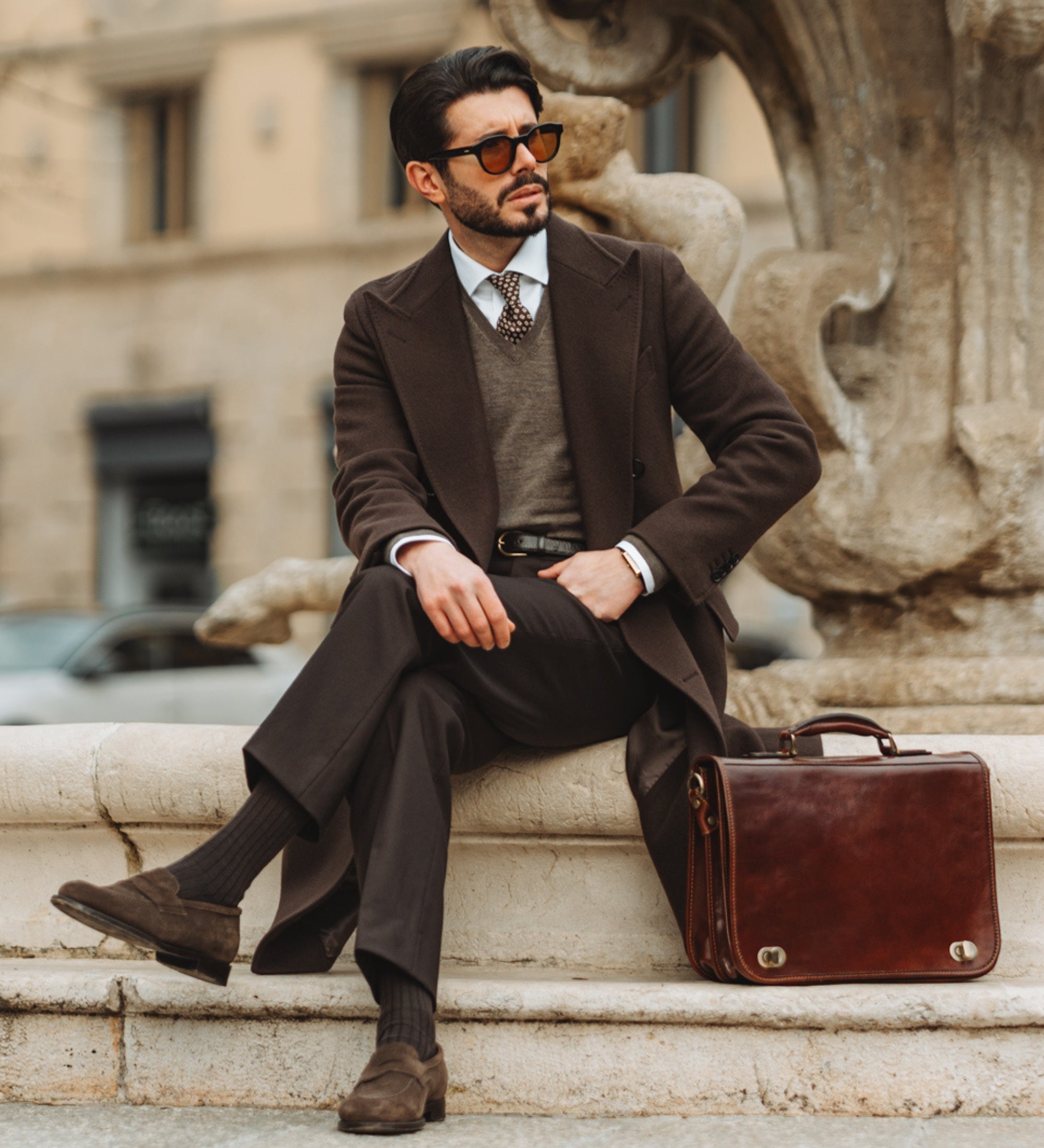 Leather Briefcase Laptop Bag - Illusions