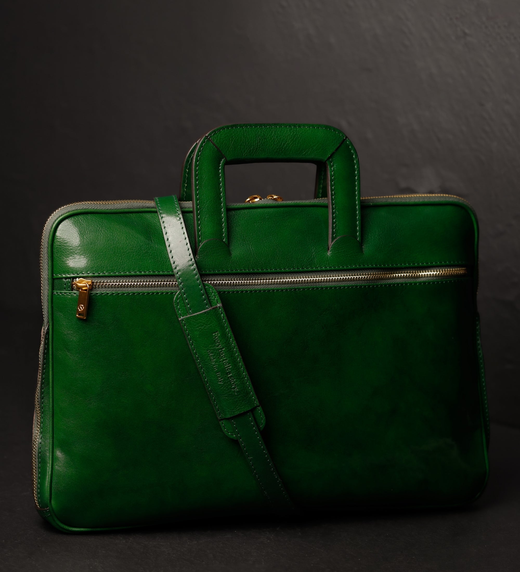 Leather Briefcase Laptop Bag - Brave New World
