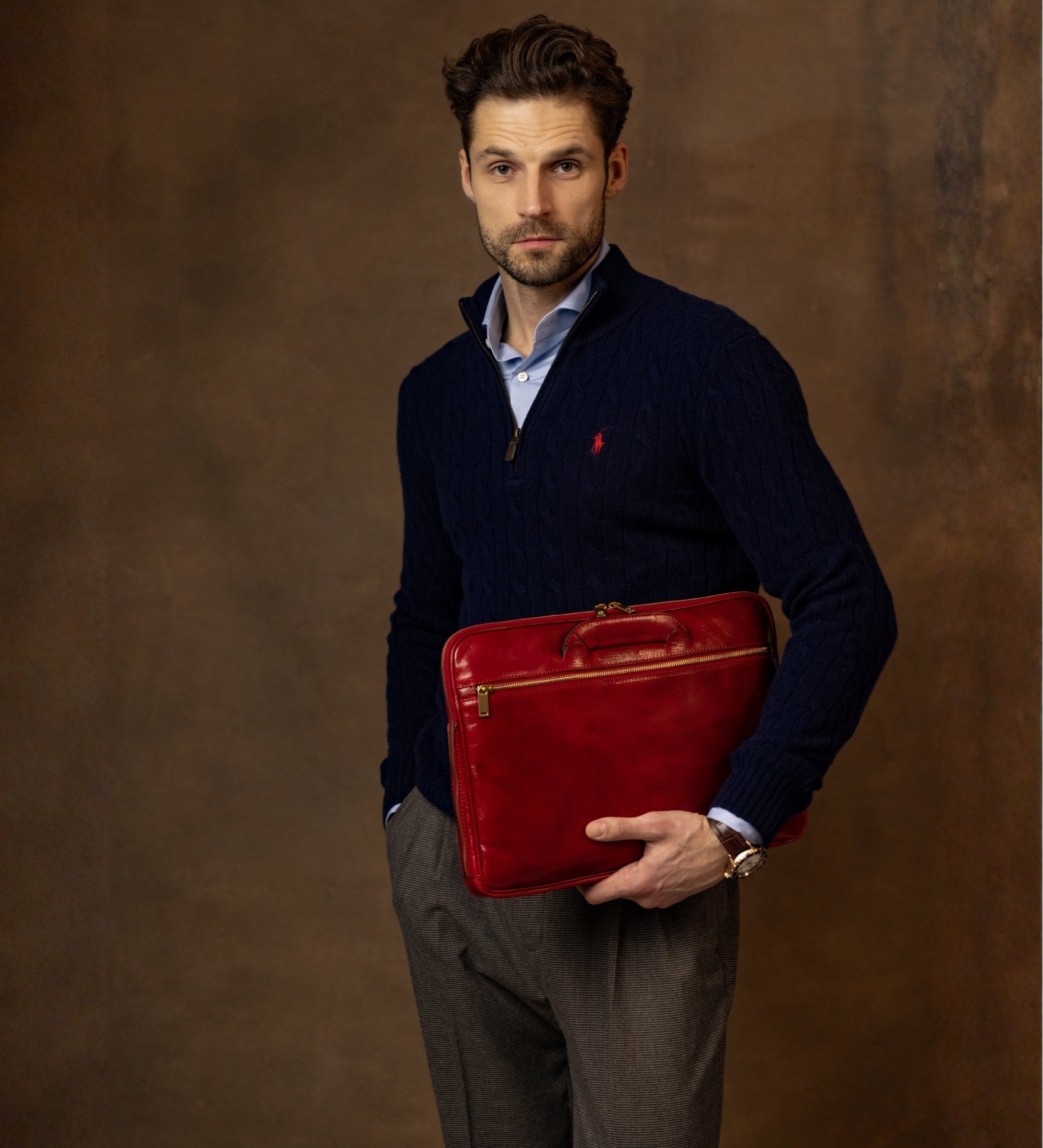 Leather Briefcase Laptop Bag - Brave New World