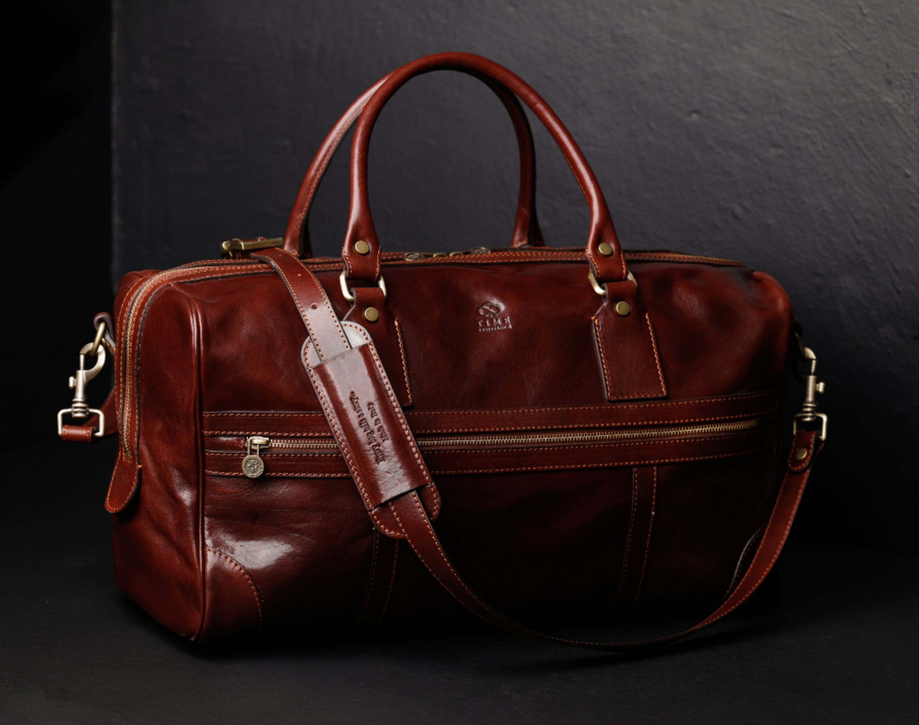 Full-grain leather duffel bag