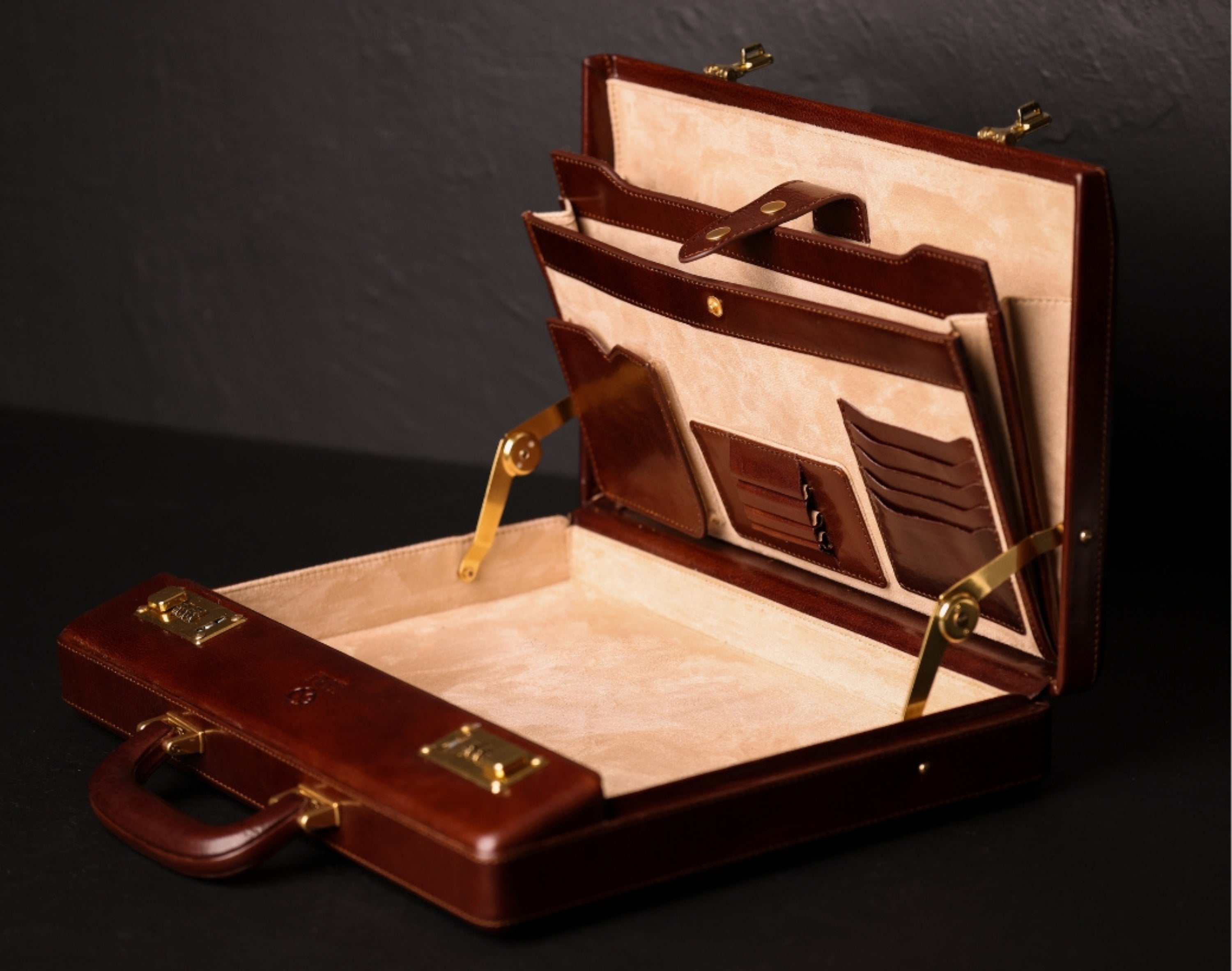 Leather briefcase interior view