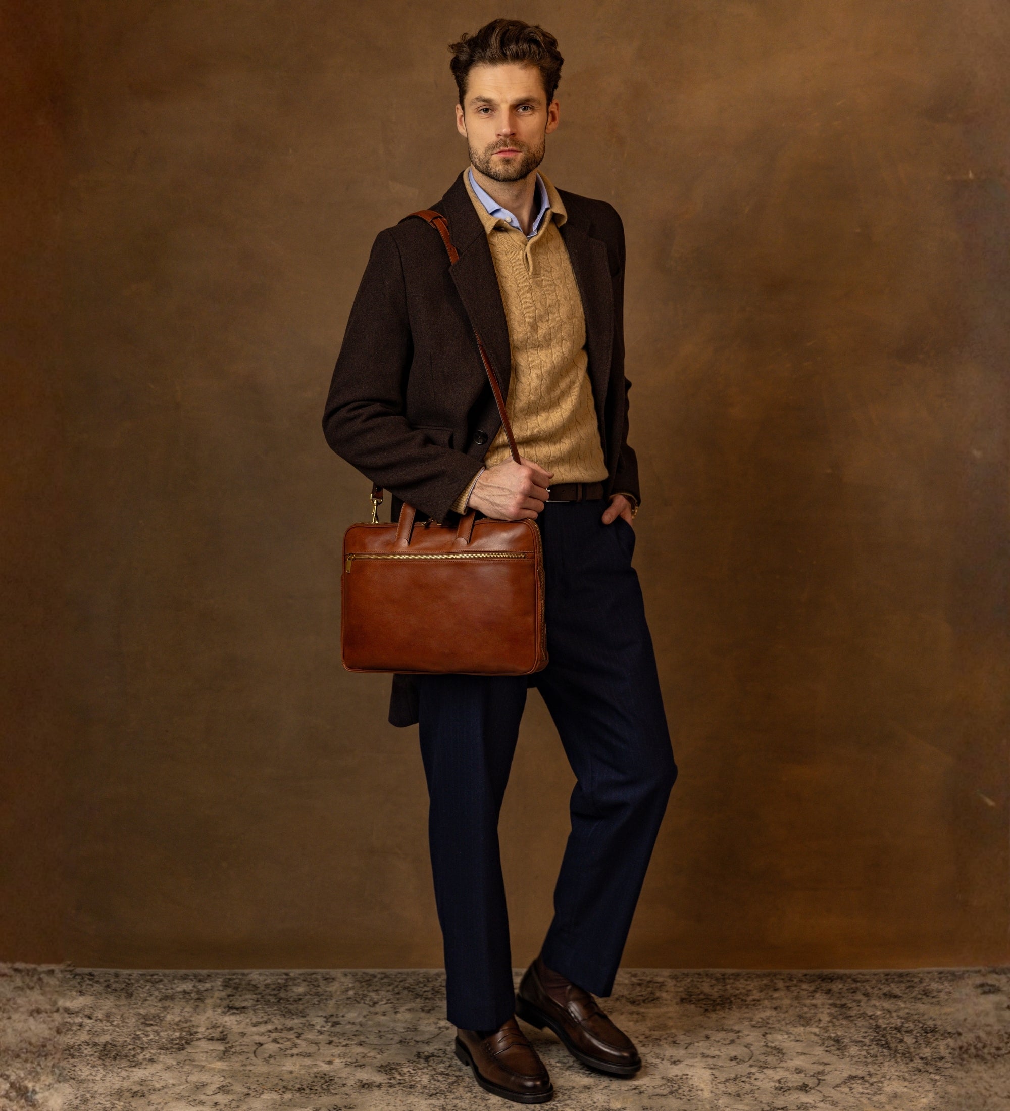 Leather Briefcase Laptop Bag - Brave New World