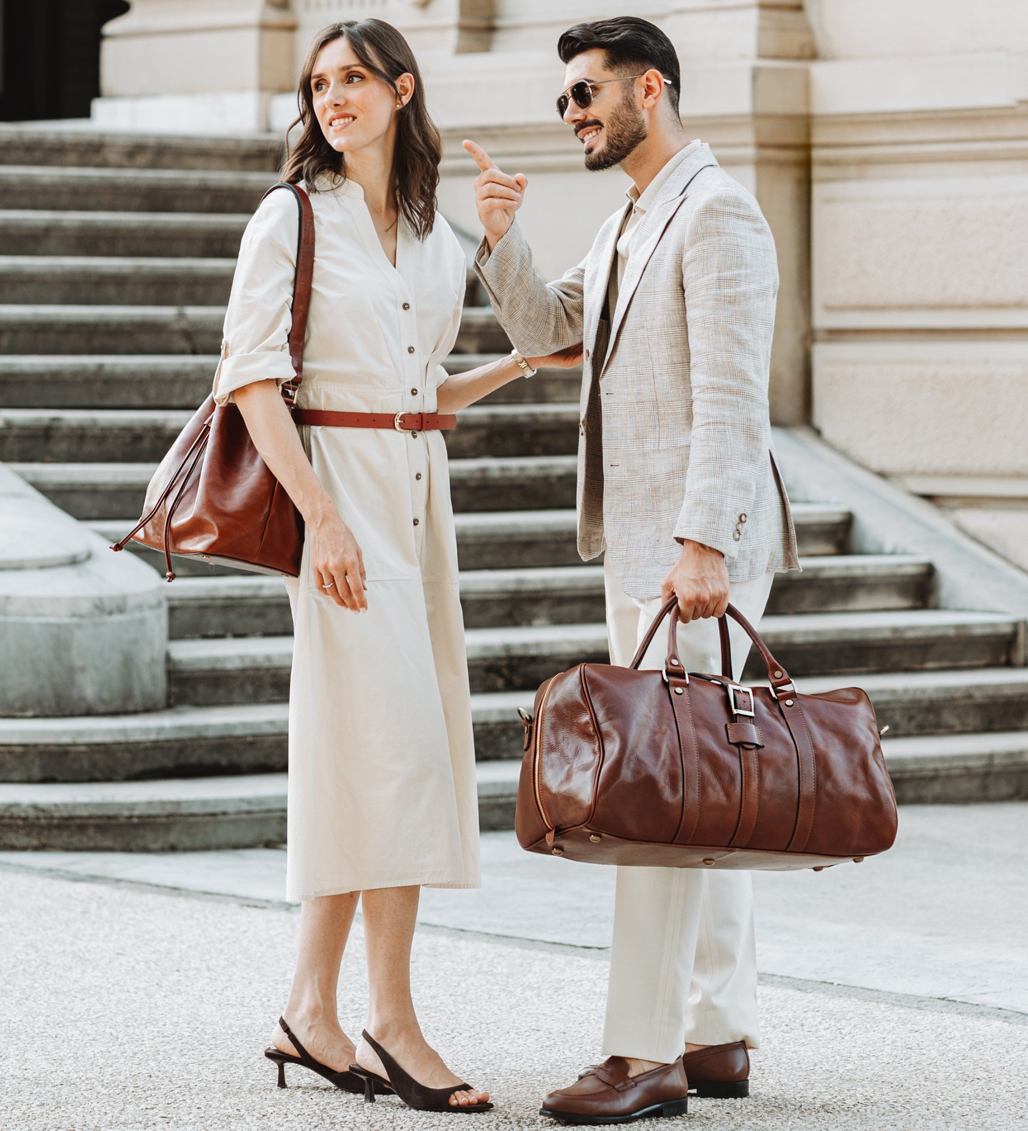 Cognac Brown Matte Leather Duffel Bag - Tender Is the Night