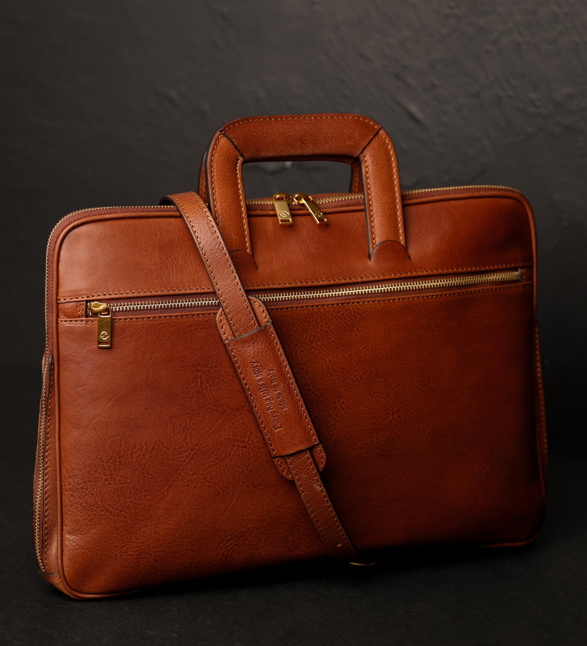 Leather Briefcase Laptop Bag - Brave New World