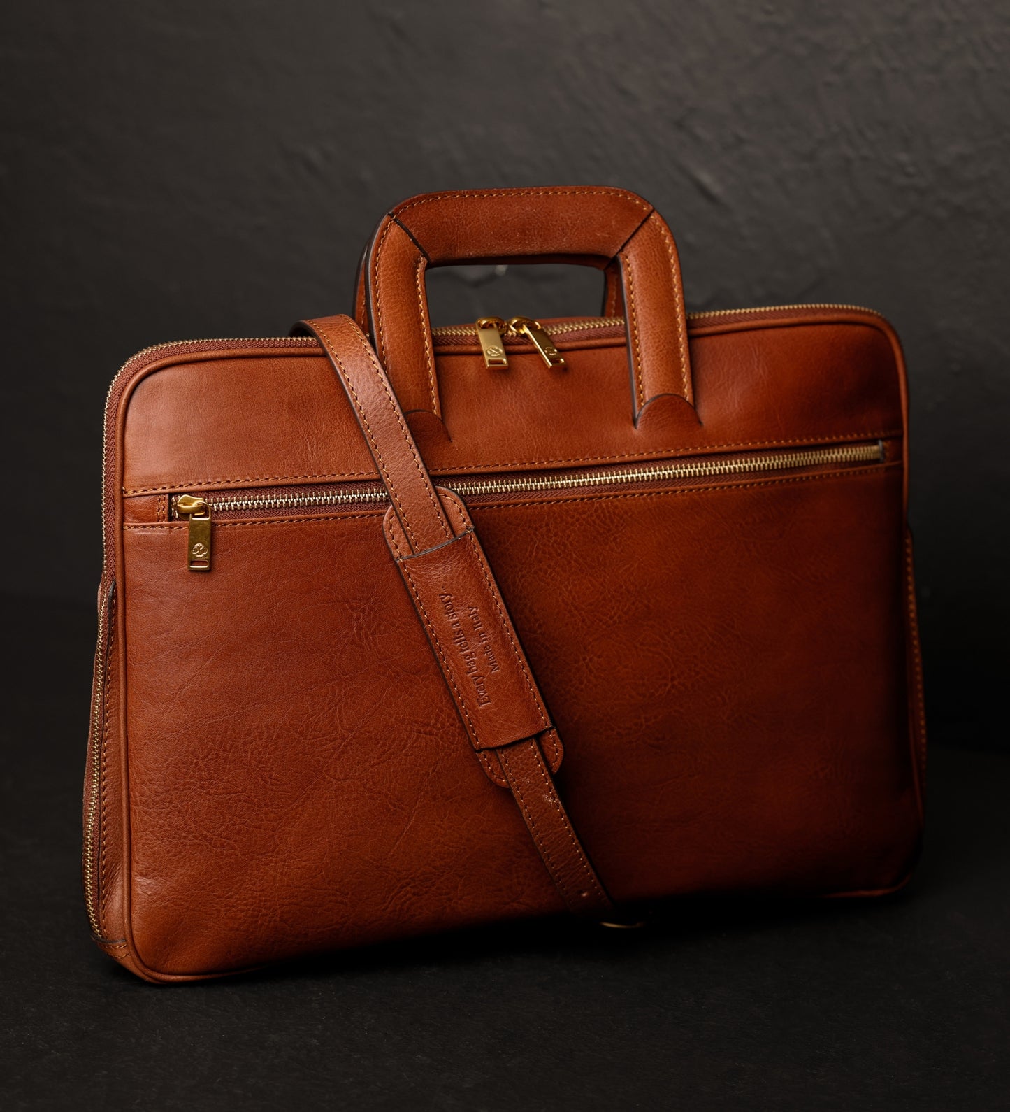 Leather Briefcase Laptop Bag - Brave New World