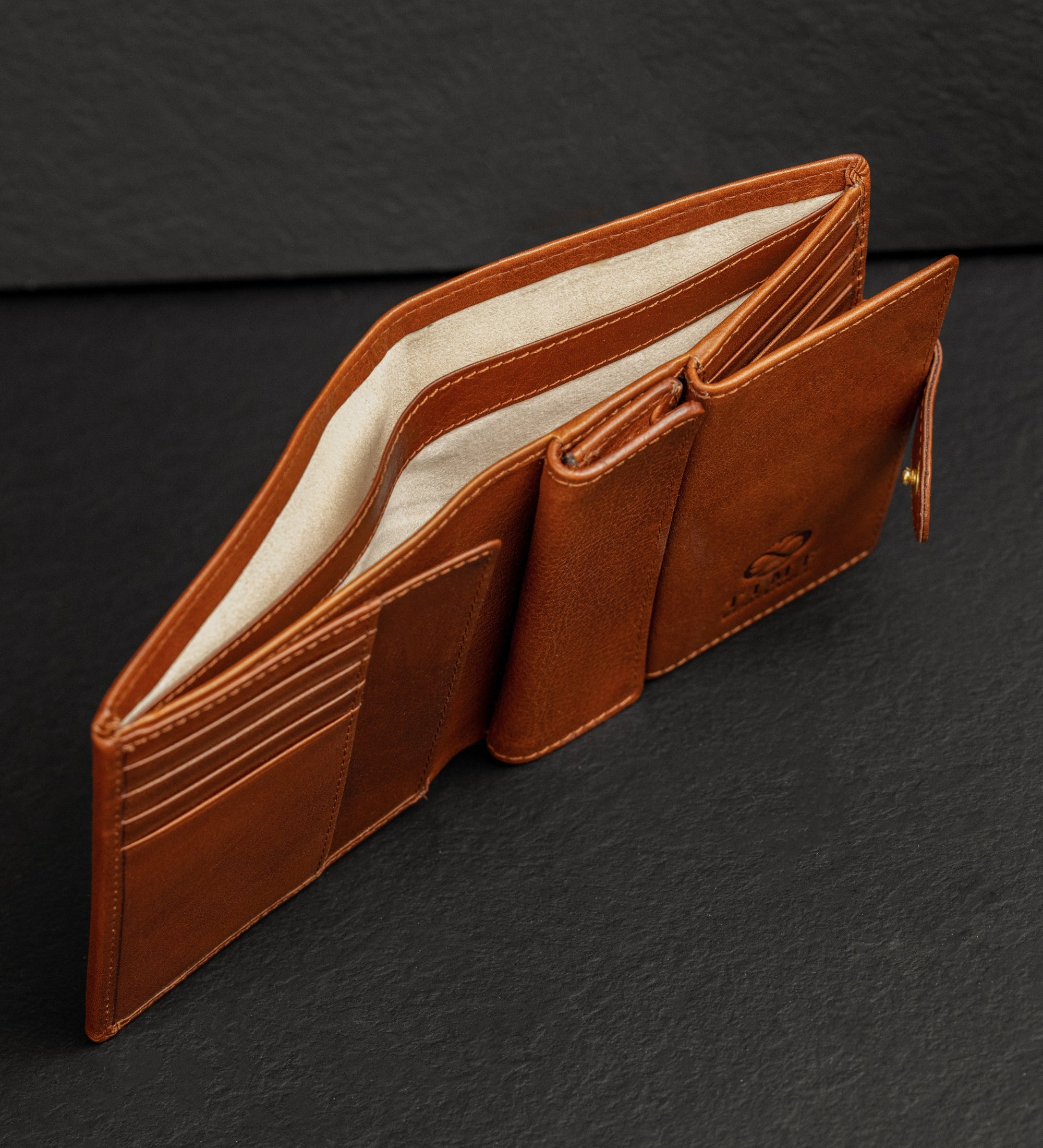 Leather Bifold Wallet with a Snap Closure - Ironweed