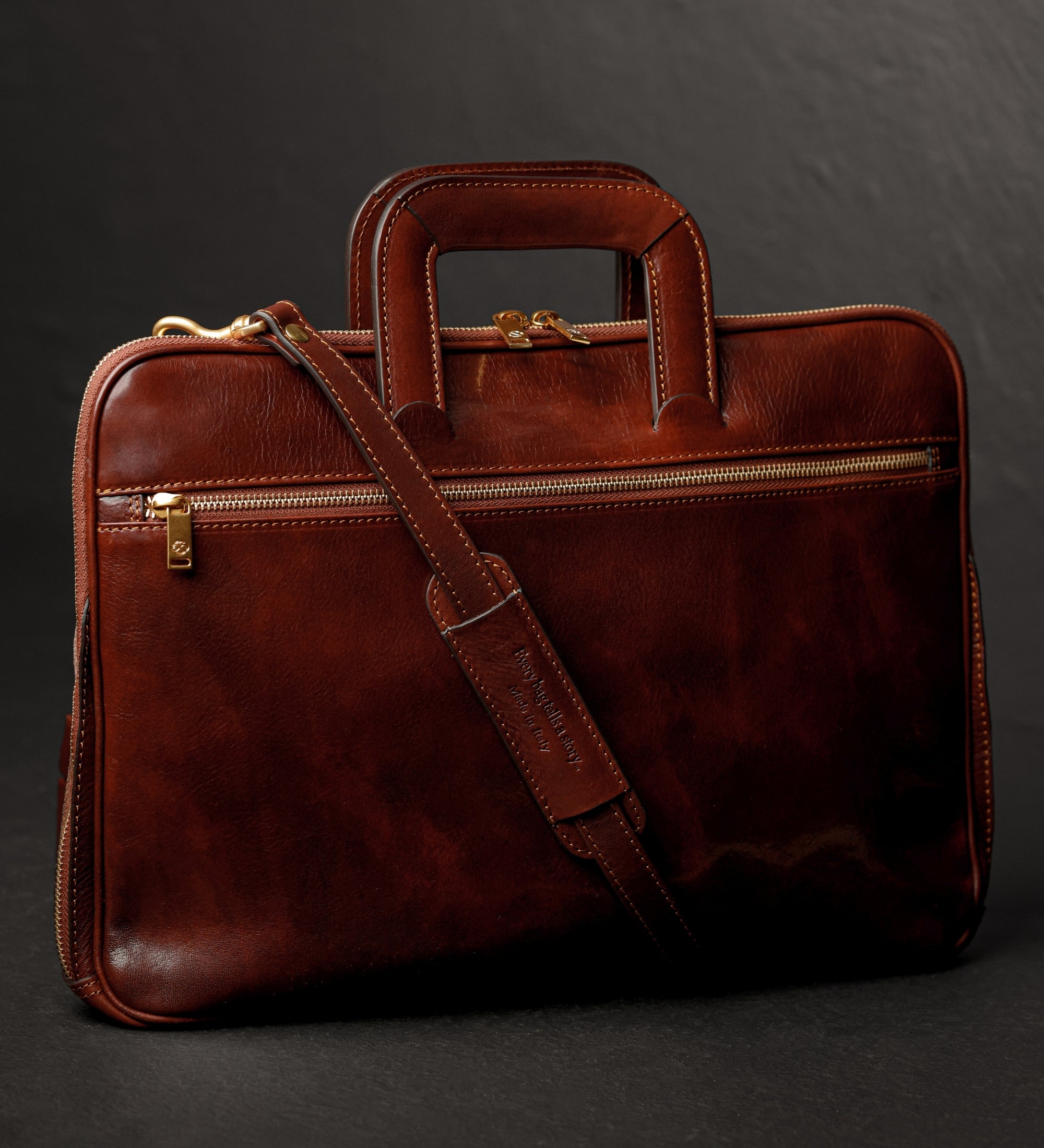 Leather Briefcase Laptop Bag - Brave New World