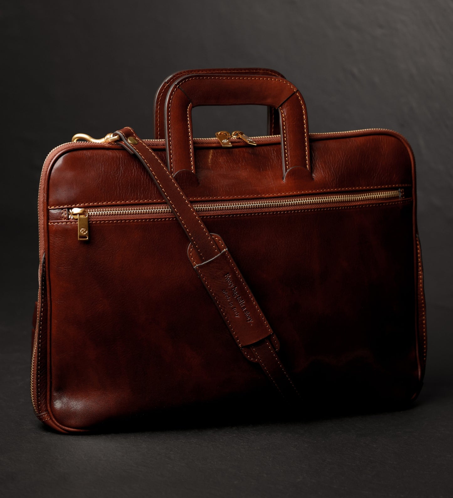 Leather Briefcase Laptop Bag - Brave New World