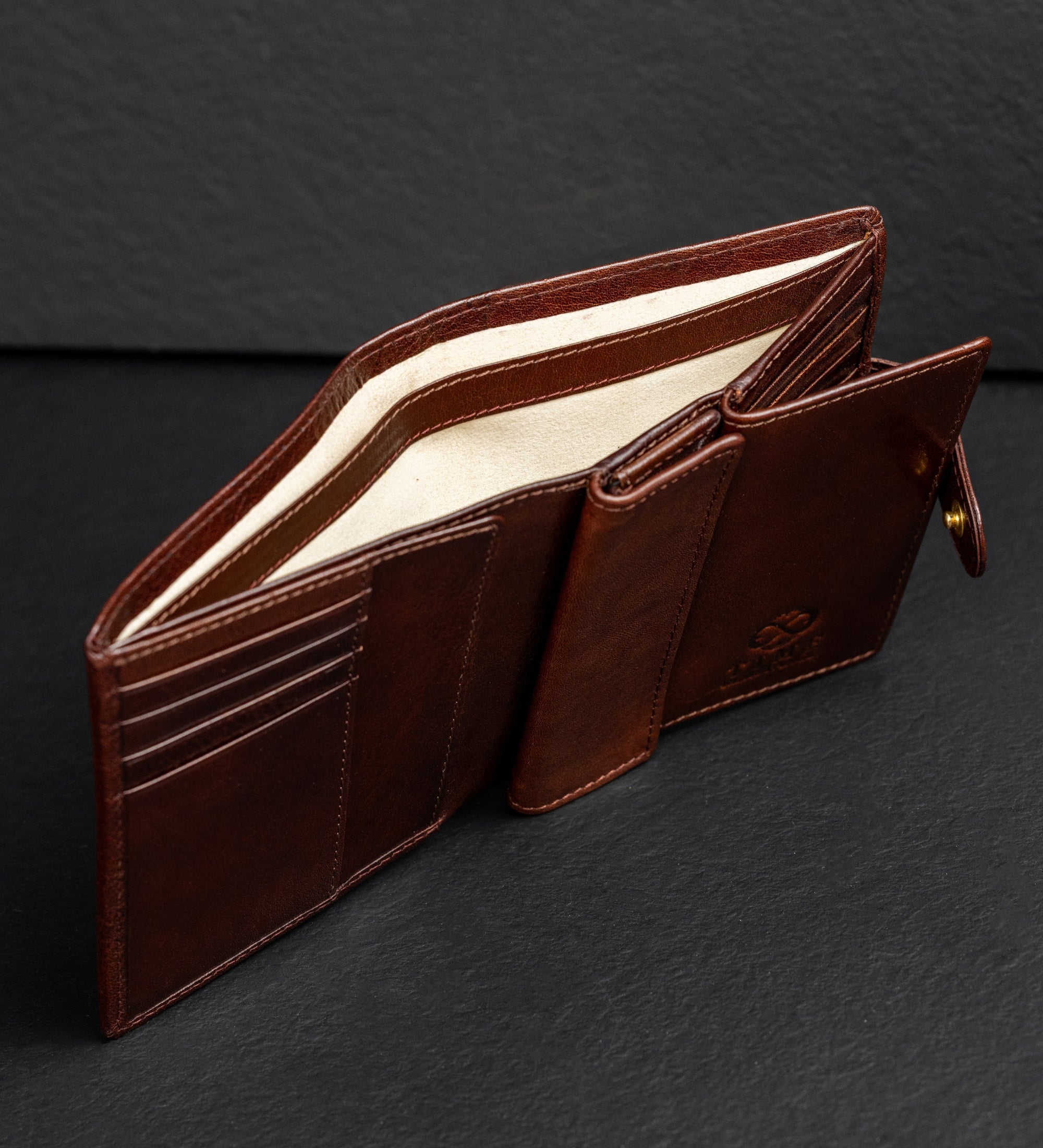 Leather Bifold Wallet with a Snap Closure - Ironweed
